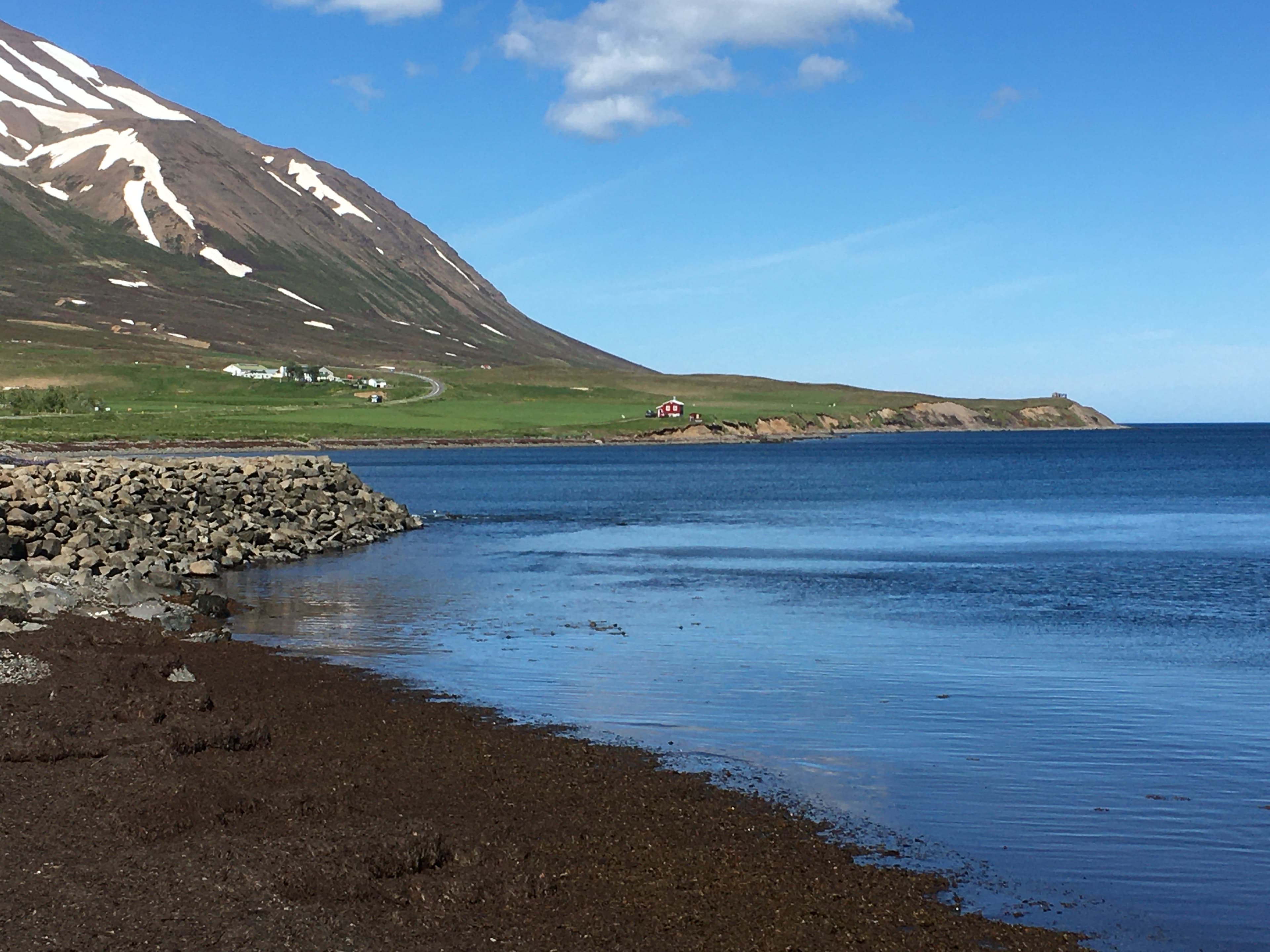 Eyjafjörður fjord and mountains seen from Dalvík in North Iceland
