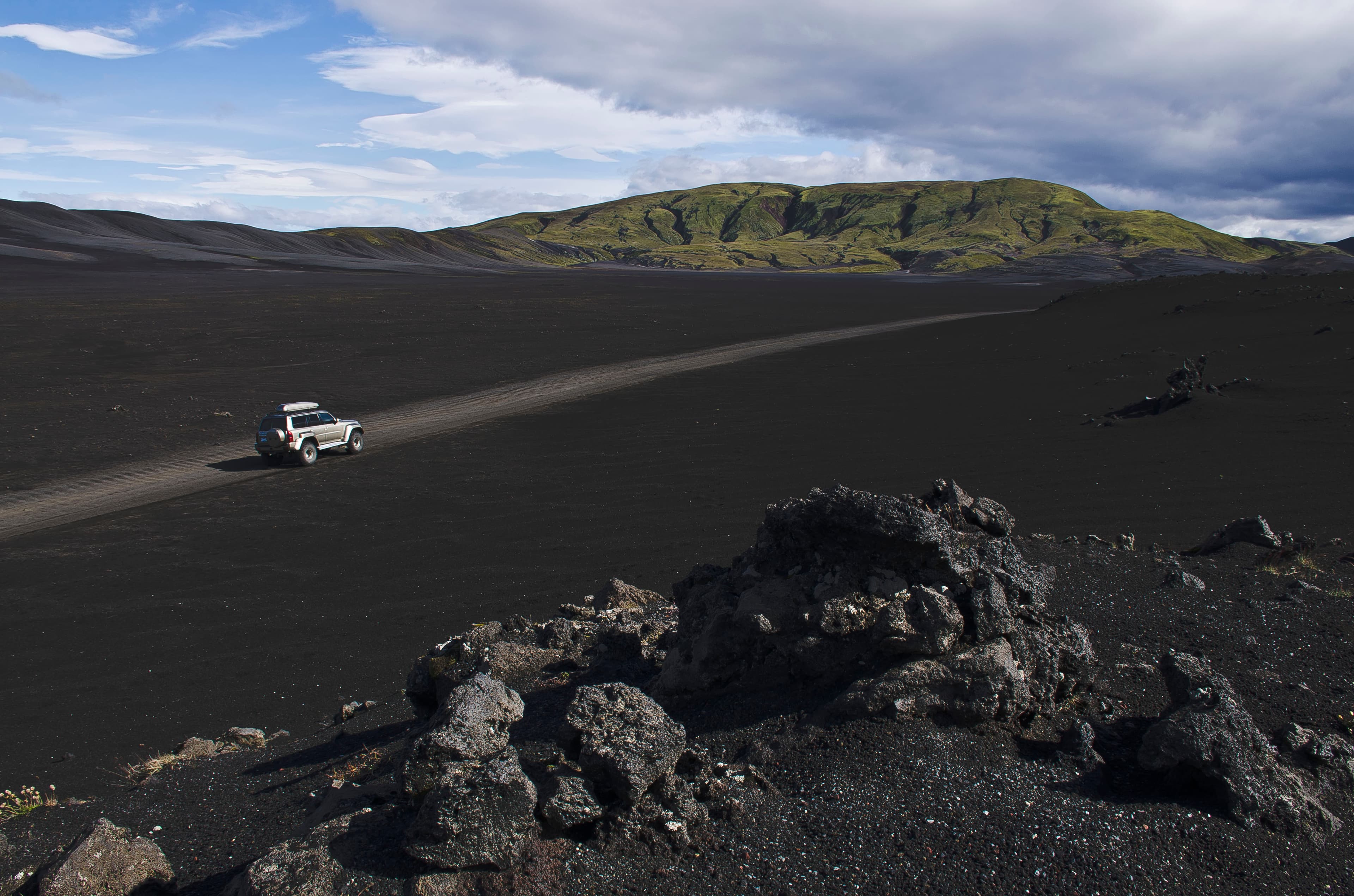 The F225 Landmannaleið highland track crossing open ground in the Icelandic interior
