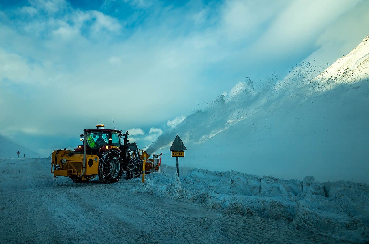 A snow plough clearing Route 1 in Iceland during winter