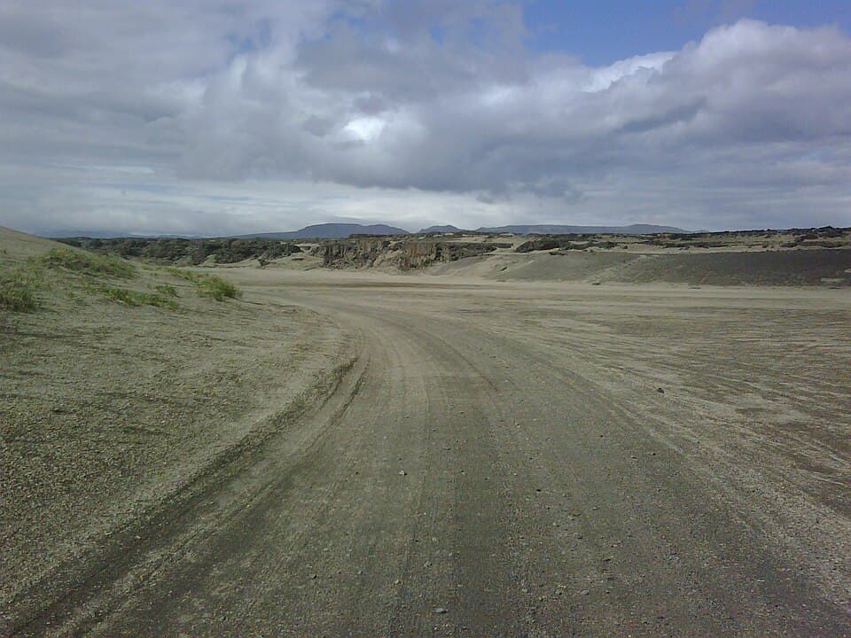 A remote Icelandic mountain road far from any town or fuel station