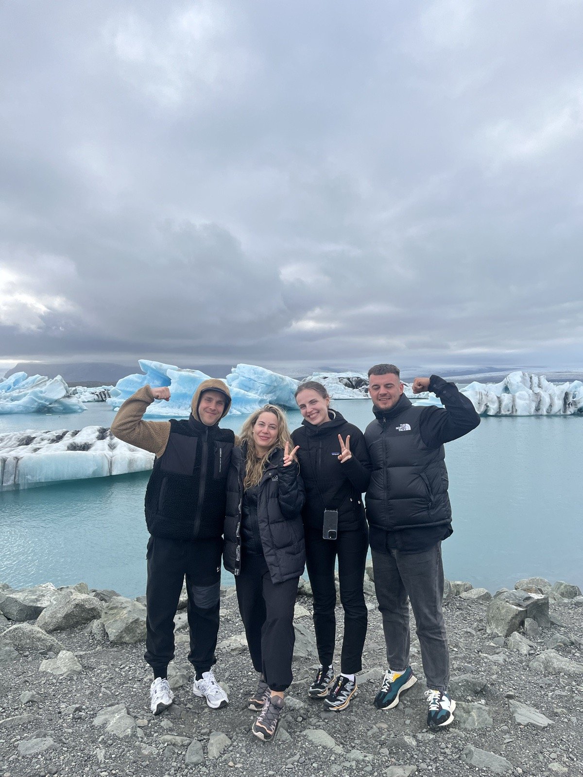 Marcus & Emily with friends at Jökulsárlón glacier lagoon
