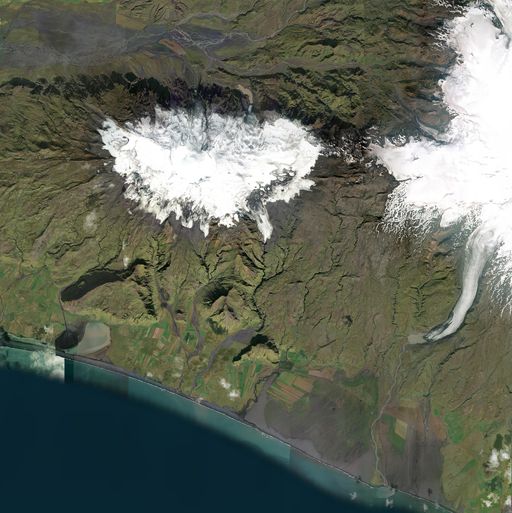 Satellite view of Skógafoss & Eyjafjallajökull